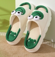 Grenouille été Couple quatre saisons porter des pantoufles en lin mignon grenouille pantoufles d'intérieur anti-dérapant semelle épaisse pantoufles d'été