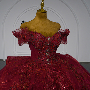 Nxm01-Pz Stunning <b>Burgundy</b> Sequin Ball Gown Off Shoulder Ruffle Beaded Corset Quinceanera <b>Dress</b> <b>Prom</b> Gown Jancemebr - Product Image 2