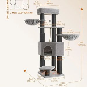 Großhandel maßge schneiderte moderne hohe Katzen turm grau Plüsch natürliche Sisal Seil gewickelt kratzen den Kletter rahmen Spielzeug Spanplatte - Product Image 5