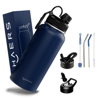 Haers 12oz/24oz/32oz/40oz/64oz Bouteille d'eau froide isolée en acier inoxydable à double couche pour sports de plein air avec couvercle