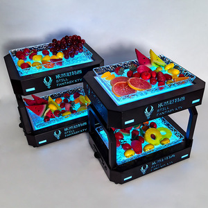 Bandeja de frutas iluminada de dos niveles, color azul hielo, de hierro forjado, para bares, KTV, con diseño de hielo. - Product Image 3