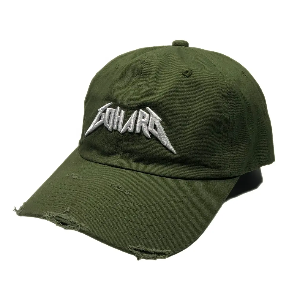OEM cotone non strutturati army verde berretto da baseball con 3D ricamato logo personalizzato distressed cappello papà