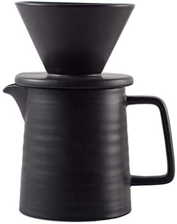 60 Stock Pour Over Coffee Maker Set, Premium Black Ceramic V Dripper & Decanter Filter Coffee Maker