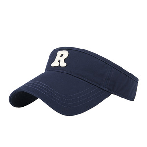 หมวกกันแดดทรง R Letter Visor สีน้ำเงินเข้ม ผ้าฝ้าย สำหรับทุกเพศ พับได้ ปีกโค้ง สำหรับกิจกรรมกลางแจ้ง กีฬาฤดูร้อน ป้องกันแสงแดด - Product Image 1