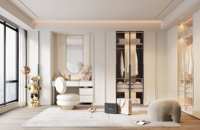 Armoire autoportante crème avec coiffeuse intégrée et éclairage LED, meuble de rangement moderne pour chambre, appartement, centre commercial