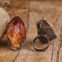 Bagues en cristal citrine bijoux vintage, bague naturelle en quartz jaune brut pour homme père pierre de naissance cadeaux