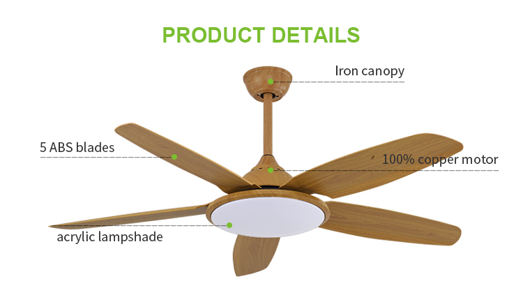 Breezelux modern PC blade indoor decorative ceiling fan led ceiling lights with fan industrial 52 inch led ceiling fan