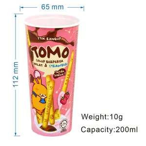 Copos de plástico PP personalizados para embalagem IML recipiente de alimentos com bastão de biscoito dedos copo de chocolate espalhados copo inviolável