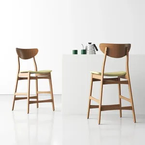 Taburete de madera sólida tapizada para Bar, asiento moderno de mediados de siglo para casa, cocina, Isla, respaldo completo, 24 ", Juego de 2 - Product Image 4