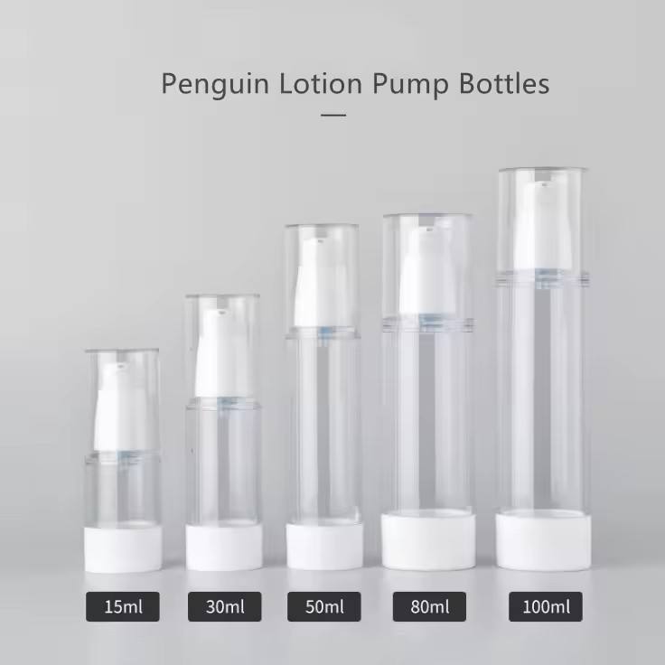 bouteille transparente + pompe à lotion pingouin blanc