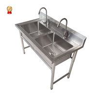 Wastafel Dapur Profesional Dua Kompartemen. Baja Tahan Karat 304 Komersial dengan Rangka Baja yang Sudah Dirakit untuk Layanan Makanan.