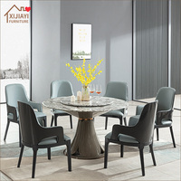 Ensemble de table à manger en bois massif moderne de luxe avec plateau en marbre, style italien, table ronde pour 8 personnes, meubles de salle à manger