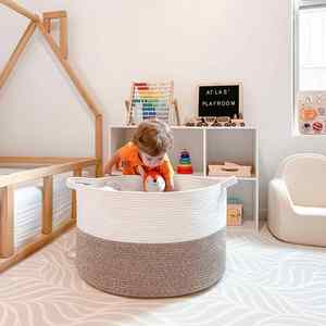 Wholesale <b>Woven</b> Cotton Rope Laundry Hamper with Reinforced Handles Storage Bin for Pillows Comforters & Toys - Product Image 3