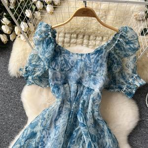 <span class=keywords><strong>Abito</strong></span> <span class=keywords><strong>lungo</strong></span> da donna con colletto quadrato in <span class=keywords><strong>Organza</strong></span> a sbuffo a maniche sbuffate da donna - Product Image 3