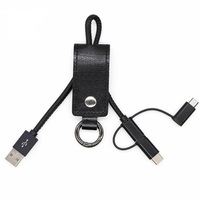 Porte-clés Usb court 3 en 1 en cuir pour recharge rapide, cordon de chargeur Portable pour ordinateur, transfert de données, compatible avec Apple Android et type c
