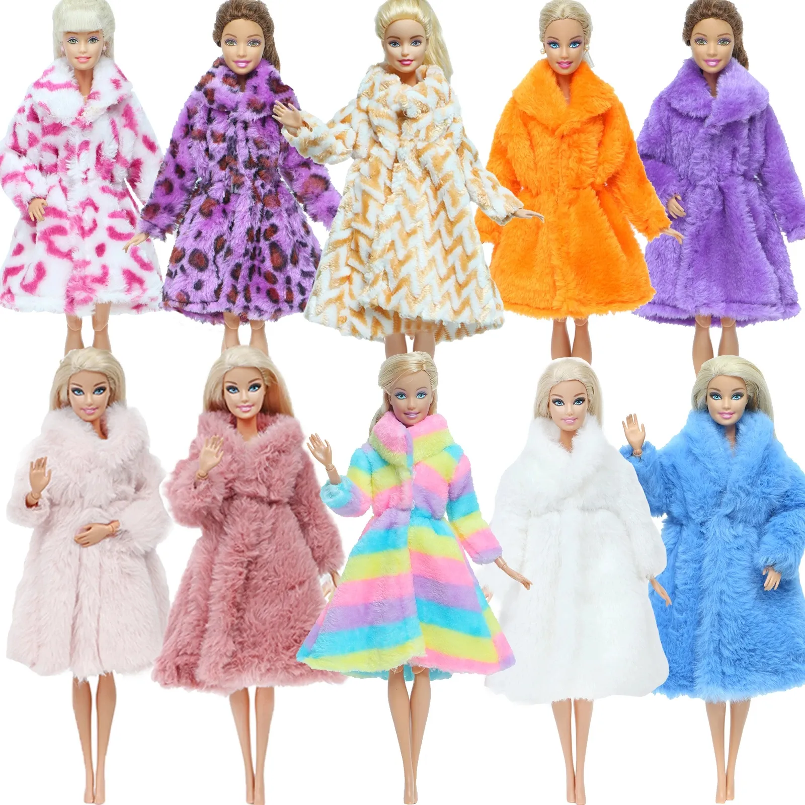 QY Doll Plush coat cape coat multicolor 1-piece long sleeve fur coat dress