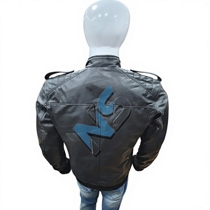 Nabtay Sports Men's Black Genuine Leather Slim Fit <b>Waterproof</b> Bomber <b>Jacket</b> Shoulder Epaulettes Ribbed Hem Stand Collar-<b>Winter</b> - Product Image 2