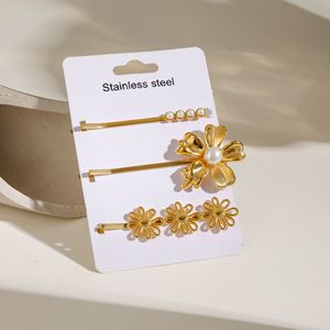 Pinza para el Cabello con Perlas y Flores Doradas, Acero Inoxidable, para Mujer, Adorno para el Cabello de Boda JDH2409001 - Product Image 3