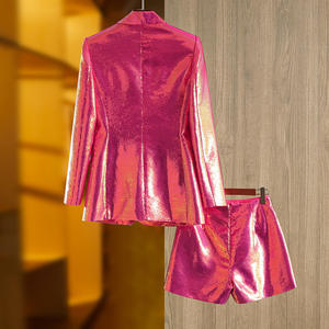 Ocstrade Long Sleeve <strong>Hot</strong> Rose <strong>Pink</strong> <strong>Sequin</strong> Blazer Suit Ladies Two Piece <strong>Shorts</strong> and Jacket Blazer Suits Club Outfits for Women - Product Image 6