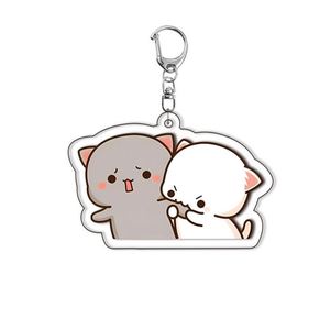Llaveros de acrílico con diseño de pareja de gatos de dibujos animados Peach y Goma, para accesorios, colgante de bolso, llavero, joyería, regalos para fans y amantes - Product Image 2