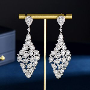 HIBRIDE Luxury Drop Design blu di colore cubico zirconi <span class=keywords><strong>orecchini</strong></span> <span class=keywords><strong>pendenti</strong></span> <span class=keywords><strong>pendenti</strong></span> per donne abito anniversario E-1094 gioielli per feste - Product Image 2
