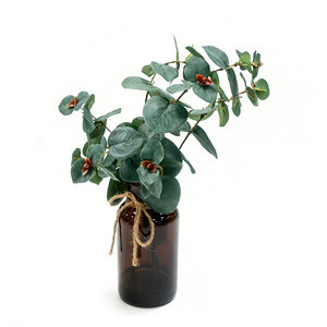 Tiges d'eucalyptus artificielles dans un vase en <span class=keywords><strong>verre</strong></span> noir – Plante artificielle élégante pour la maison, le bureau, la ferme, ou comme centre de table de mariage - Product Image 4