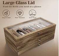 Étui à couteaux de poche à 3 couches avec couvercle en verre et tiroir, étuis à couteaux en bois pour collections pour hommes Idées cadeaux