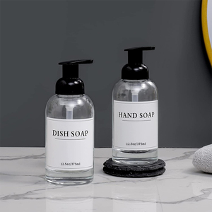 Flacon pompe en verre vide de 250 ml pour savon liquide moussant, shampoing réutilisable de luxe, savon pour les mains transparent, avec impression sérigraphique - Product Image 3