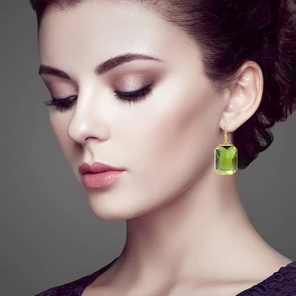 Hypoallergenic Jewelry Wholesale Designer Geometric Square Earrings Joyas Mujer Peridot 18K 925 Silver Women Fine Earrings