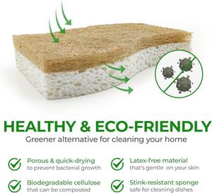 Lot de 12 éponges de cuisine en pulpe de bois, double couche, absorbantes, pour la vaisselle, tampon à récurer naturel, chiffon de nettoyage - Product Image 5