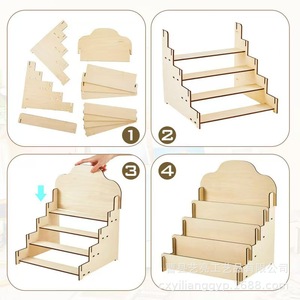 Présentoir à plusieurs niveaux en bois pour cartes de vœux, présentoir à cosmétiques, organisateur de bureau simple en bois. - Product Image 2