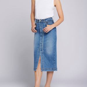 Custom Summer High Quality Blank Jeans Long Fashion Ladies Split Pencil Office Lady Knee-Length <b>Denim</b> <b>Skirts</b> - Product Image 2