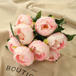 Ramo de rosas de té de peonía Artificial, flores de boda de seda de alta calidad, 10 cabezas, venta al por mayor, M549 - Product Image 2