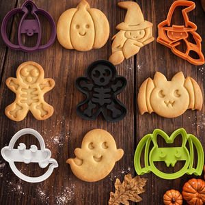 Emporte-pièces d'Halloween <span class=keywords><strong>en</strong></span> plastique moulé par injection, personnalisés, lot de 5, motifs de dessins animés, moule à biscuits, tampon à fondant pour la pâtisserie de fête - Product Image 1
