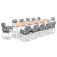 Ensemble de meubles d'extérieur en aluminium, table de jardin avec plateau rond en verre céramique et chaises, ensemble de salle à manger en tissu pour 6 personnes