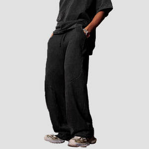 Venta al por mayor pantalones holgados logotipo personalizado 100% algodón 330G pantalones Streetwear pantalones de chándal de gran tamaño pantalones de Jogger de lavado ácido para hombres - Product Image 3