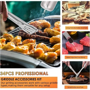 Ensemble complet <span class=keywords><strong>de</strong></span> 35 <span class=keywords><strong>ustensiles</strong></span> <span class=keywords><strong>de</strong></span> <span class=keywords><strong>barbecue</strong></span> haut <span class=keywords><strong>de</strong></span> gamme en acier inoxydable avec manche en bois, longs outils pour le camping en plein air - Product Image 3
