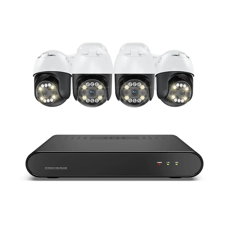 4 unités 3K 5MP PoE 8 CH Caméra PTZ alimentée par l'IA Vision nocturne Home Outdoor Motion Detection Security CCTV Kit System