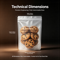 Pochette à fermeture éclair personnalisée, transparente givrée, haute barrière, refermable, qualité alimentaire, pour emballage de biscuits 250g, sur mesure