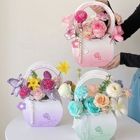 Blumenstrauß Wrapping Karton Papierkorb Faltbare Blume Trage Papiertüte mit Griff Druck Blumen Display Boxen