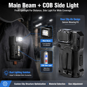WOSEN Lampe de travail LED intelligente magnétique portable 180 °   Lampe de signalisation d'urgence rotative à clipser, lampe torche LED rechargeable - Product Image 2