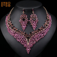 Parures de bijoux de mariée : Collier et boucles d'oreilles tendance pour mariée, accessoires de bijoux pour fête de mariage en stock