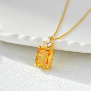 قلادة نسائية أنيقة من الفضة الإسترلينية عيار 925 مع زركونيا 5A، مرصعة بالألماس البرتقالي، مجوهرات للخطوبة والزفاف - Product Image 3