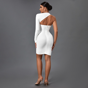 Ropa de verano para mujer, minivestido ajustado blanco, vestidos de noche con un hombro y una manga para mujer - Product Image 2
