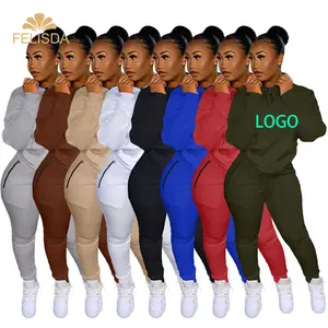 Tuta da donna personalizzata di marca 2 pezzi tuta manica lunga cerniera tute Casual due pezzi Set da Jogging tuta da donna