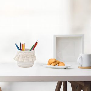 Cesta Tejida a Mano Estilo Bohemio, Contenedor Pequeño de Almacenamiento de Cuerda de Algodón con Flecos de Macramé <span class=keywords><strong>para</strong></span> Herramientas Cosméticas, Organizador de Escritorio y Papelería - Product Image 6