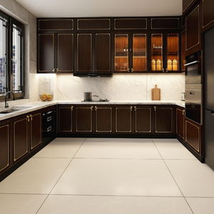 ארונות תצוגה מפוארים למטבח עם זכוכית פינתיים, כיור, ברז, צירים, אחסון מודרני, ארונות לכה לאי מטבח בדירה - Product Image 2