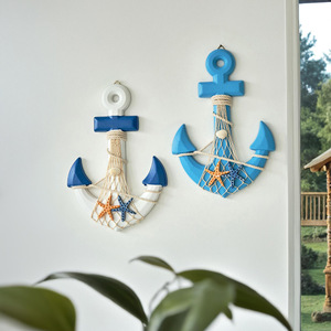 Blue And <b>White</b> Anchor Wall Decor 33cm Mediterranean Style Hanging Home Decoration <b>2</b> <b>Piece</b> <b>Set</b> - Product Image 1