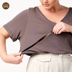 Logo personnalisé simple impression broderie <span class=keywords><strong>allaitement</strong></span> col en V profond <span class=keywords><strong>t</strong></span>-<span class=keywords><strong>shirt</strong></span> avec <span class=keywords><strong>fermeture</strong></span> <span class=keywords><strong>éclair</strong></span> invisible - Product Image 3