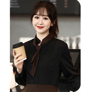 Stile Unisex <span class=keywords><strong>Cafe</strong></span> Bar stampa Logo personalizzato abbigliamento da lavoro da cameriere camicie da ristorante maglietta del personale - Product Image 6